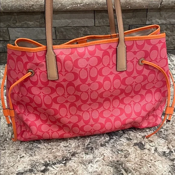 Coach Vibrant Pink and Orange Signature Tote - Picture 3 of 7